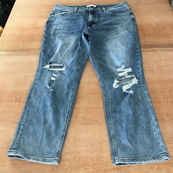 Lovervet by Vervet Straight Leg Jeans Women 20 Blue High Rise Distressed - Picture 1 of 13